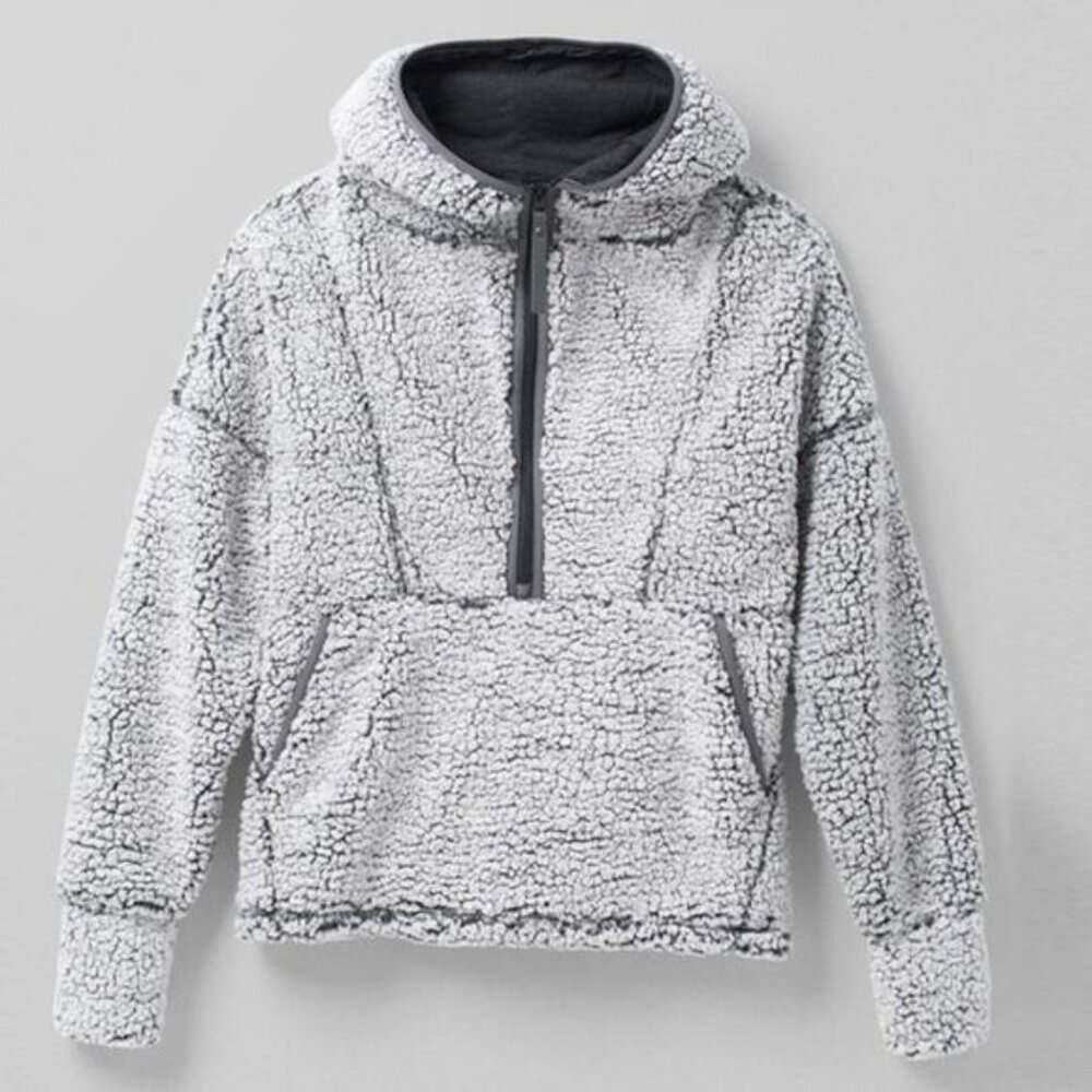 Prana Polar Escape Half Zip Fleece Hoodie Frosted Gray Sweater Women Sz S